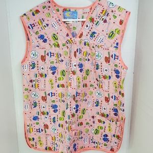 Vintage Moon Dance Cobblers Apron Smock Pink Teapots Tea Time Pearl Snap Pocket.